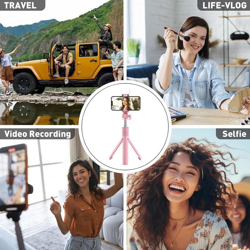 Portable Selfie Stick, 1 Count Wireless Remote Control Selfie Stick, Phone Tripod Stand for Travel, Selfie Accessories for iPhone & Android