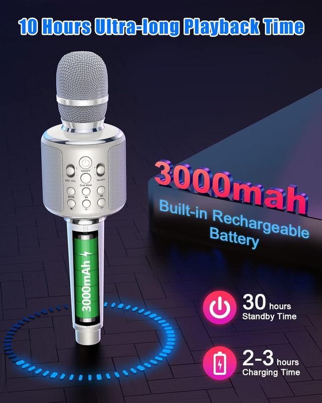 Karaoke Microphone, Wireless Bluetooth Rechargeable Mic with Stereo Speaker, Reverb｜Duet Mode｜Recording｜Vocal Remove, Compatible with All Smartphones Easy-to-use for Adults & Kids Audio Portable Ktv