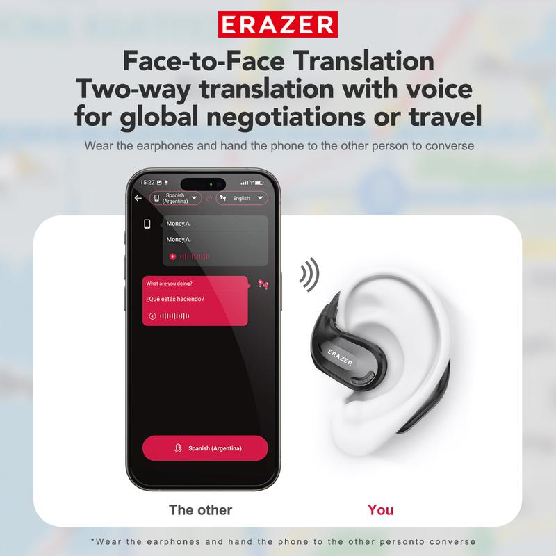 ERAZER XT66Pro OWS Translation Wireless Bluetooth Earphones Support 135 Languages Real Time Bluetooth Translation Earbuds Support Phone Calls Music AI Chat