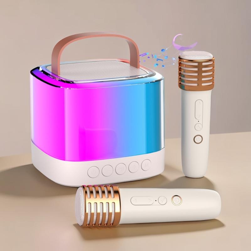 The new 2024 Portable Karaoke Two Bluetooth Microphones Speakers, Mini Ultra Long Range, Dual Wireless Microphones, and Color Lights, loved by kids and adults, is the perfect birthday gift for children aged 4-12. Audio smartphones