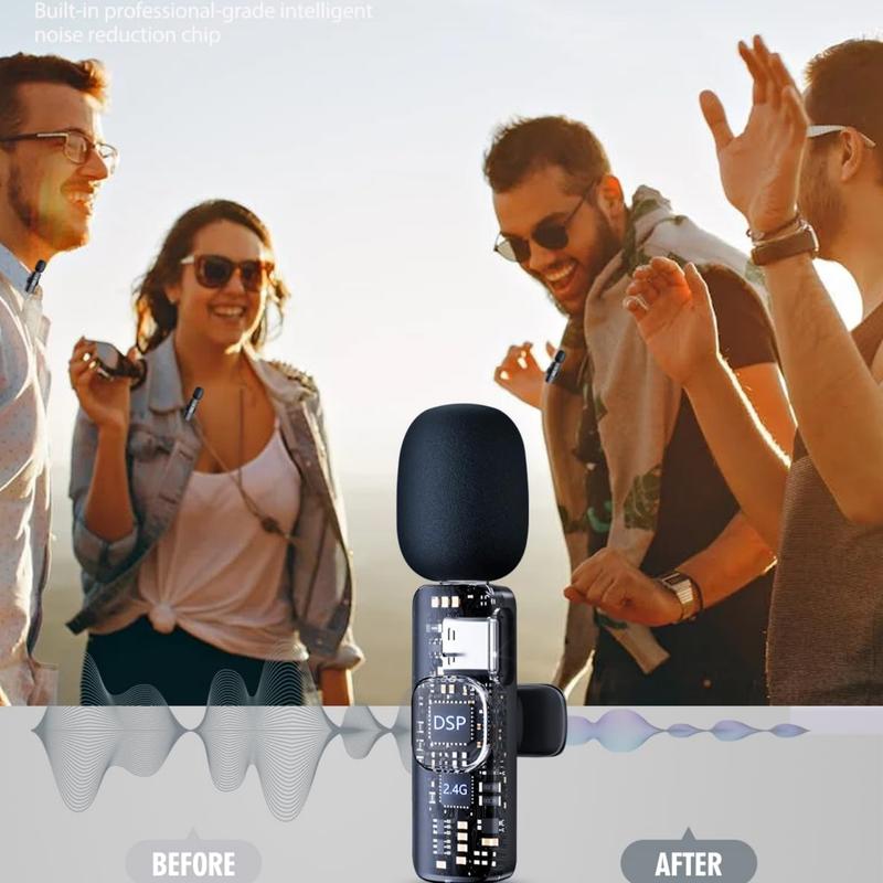 3 in 1 Wireless Microphone, Compatible with Android Smartphones, iPhone(including iPhone 15), Laptops, Camera , fully Upgraded Wireless Lavalier Microphone, Active Noise Reduction Chip