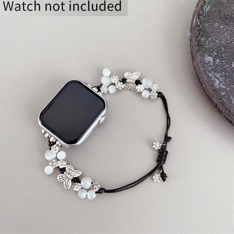 GIROUETTE Butterfly & Beads Decor Watch Band, 1 Count Fashionable Watch Band for Women, Wearable Accessories Compatible with Apple Watch Series 9 8 7