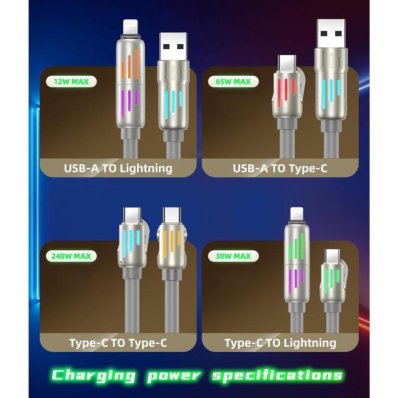 4-in-1 Multi USB Charging Cable with USB A,Type C, Lightning -MAX 240W Fast Charging & Data Sync for iPhone 16 15, iPad Pro, Samsung & Laptops Type C, Lightning -MAX 240W Fast Charging & Data Sync for iPhone 16 15, iPad Pro, Samsung & Laptops 4FT