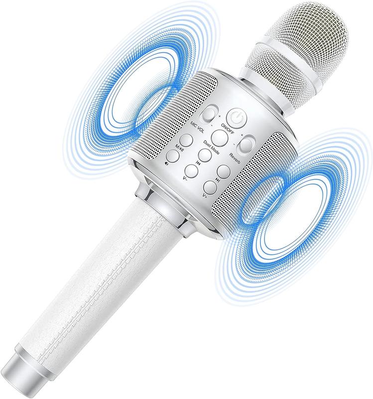 Karaoke Microphone, Wireless Bluetooth Rechargeable Mic with Stereo Speaker, Reverb｜Duet Mode｜Recording｜Vocal Remove, Compatible with All Smartphones Easy-to-use for Adults & Kids Audio Portable Ktv