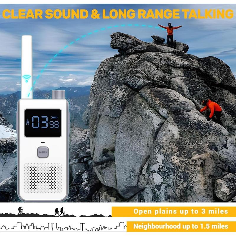 Walkie talkies, Long Range Two Way Radio 2 Pack with 22 FRS Channels, Walkie Talkie Long Range with VOX Talking Belt Clip for Outdoor Hiking Climbing Fishing - White