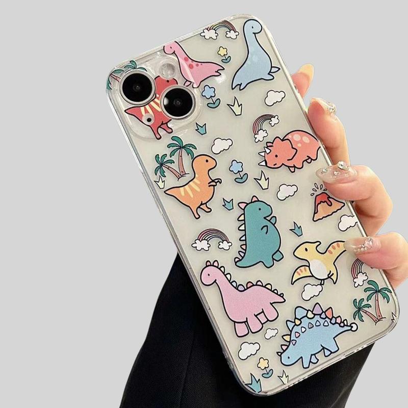 Cartoon Dinosaur Pattern Cellphone Case for Summer, Cute Shockproof Decorative Phone Protector Cover, Cute Phone Cases, Phone Accessories Compatible With iPhone Series