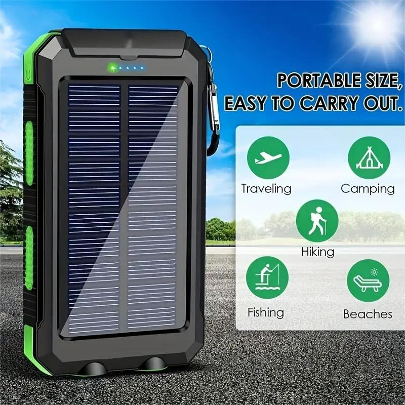 10000mAh Portable Solar Power Bank, 1 Count Solar Powered Power Bank with Dual LED Flashlights & Compass, Outdoor Emergency Use Power Bank for Camping Hiking