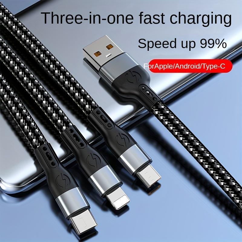 120W 3 In 1 USB to C Data Cable, Nylon Design Data Cable Supports 1.2m C Port Data Transmission Compatible with Samsung, Portable Phone & Tablet Charging Accessories for Lenove & Other Device