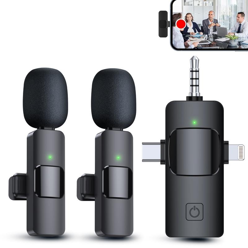 3 in 1 Wireless Microphone, Compatible with Android Smartphones, iPhone(including iPhone 15), Laptops, Camera , fully Upgraded Wireless Lavalier Microphone, Active Noise Reduction Chip