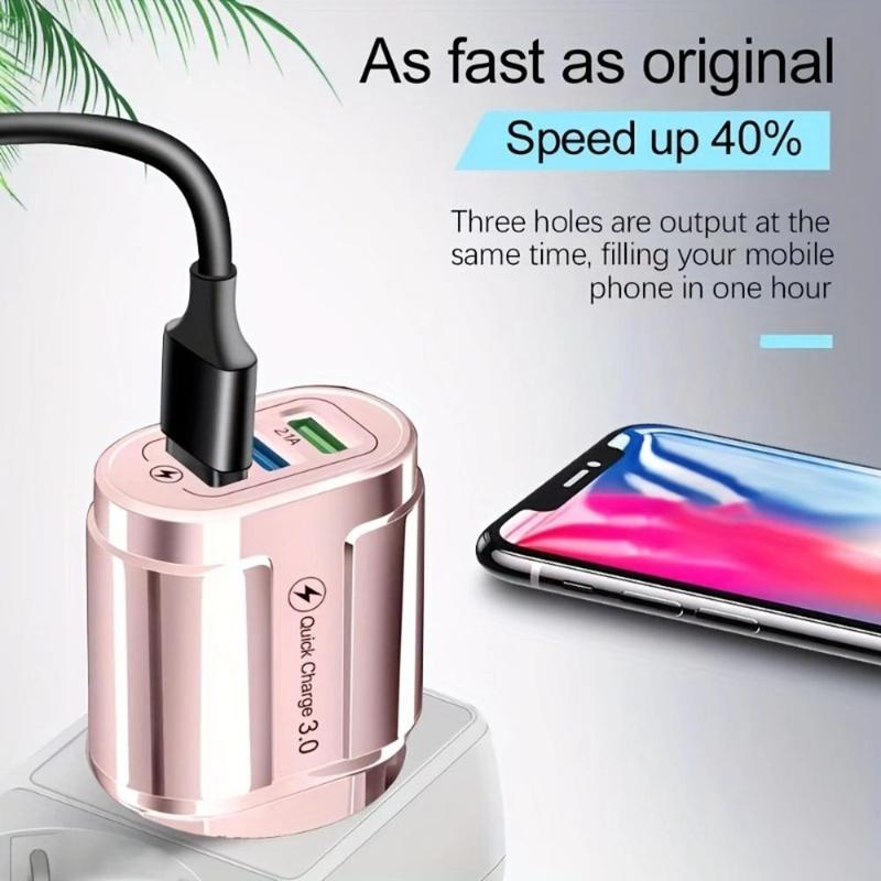 Wall Charger with 3 USB Ports, USB Charging Adapter, Multi-functional Charging Adapter for Phone Tablet