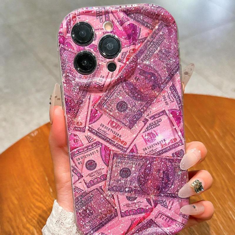 Glitter Money Pattern Phone Case, Anti-drop Cellphone Protective Case, Total Protective Shockproof Mobile Phone Cover for iPhone 11 12 13 14 15 16 Pro Max