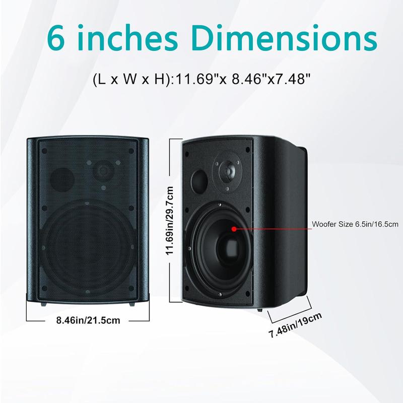 Herdio Waterproof Active and Passive Wired Bluetooth Outdoor Paired Speaker - 4 inch 5.25 inch 6.5 inch (Black white)