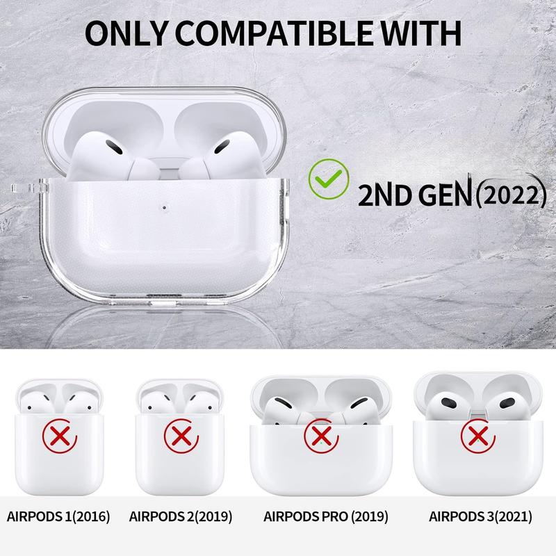 Airpods Pro 2nd Generation Case Cover, Clear Soft TPU Protective Cover Compatible with  AirPods Pro 2   Case with Keychain and Lanyard (Clear)