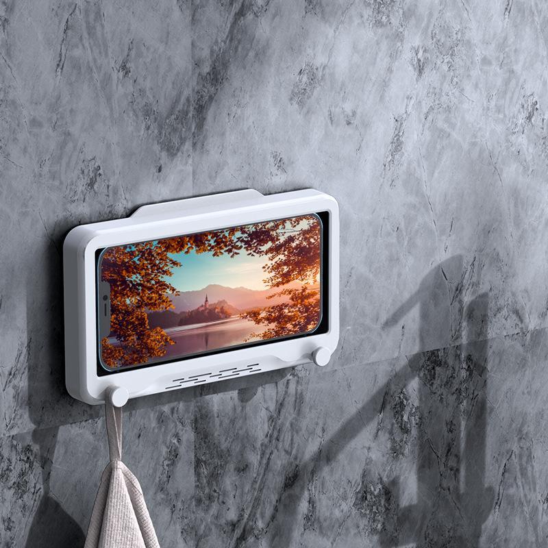 Wall Mounted Phone Holder, Self-adhesive Touch Screen Phone Case Stand Box, Waterproof Home Wall Phone Case Stand Box