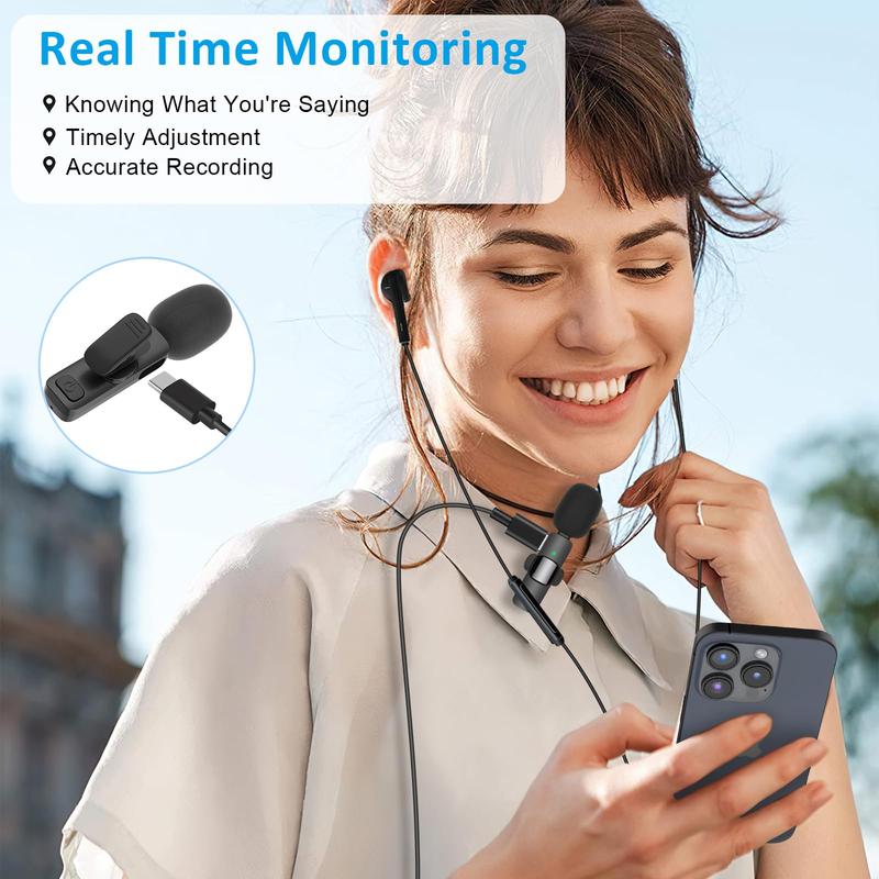 3 in 1 Wireless Microphone, Compatible with Android Smartphones, iPhone(including iPhone 15), Laptops, Camera , fully Upgraded Wireless Lavalier Microphone, Active Noise Reduction Chip