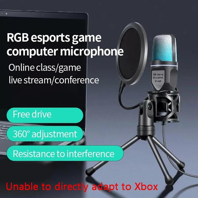 USB Powered Microphones For PC Laptop Computer, RGB Light Effect Gaming PC Microphone for Phone With Shockproof Tripod Stand & Pop Filter, USB Wired Live Streaming Podcast Studio Microphone Kit