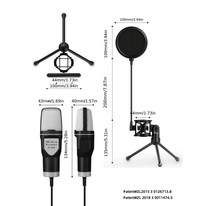 USB Powered Microphones For PC Laptop Computer, RGB Light Effect Gaming PC Microphone for Phone With Shockproof Tripod Stand & Pop Filter, USB Wired Live Streaming Podcast Studio Microphone Kit