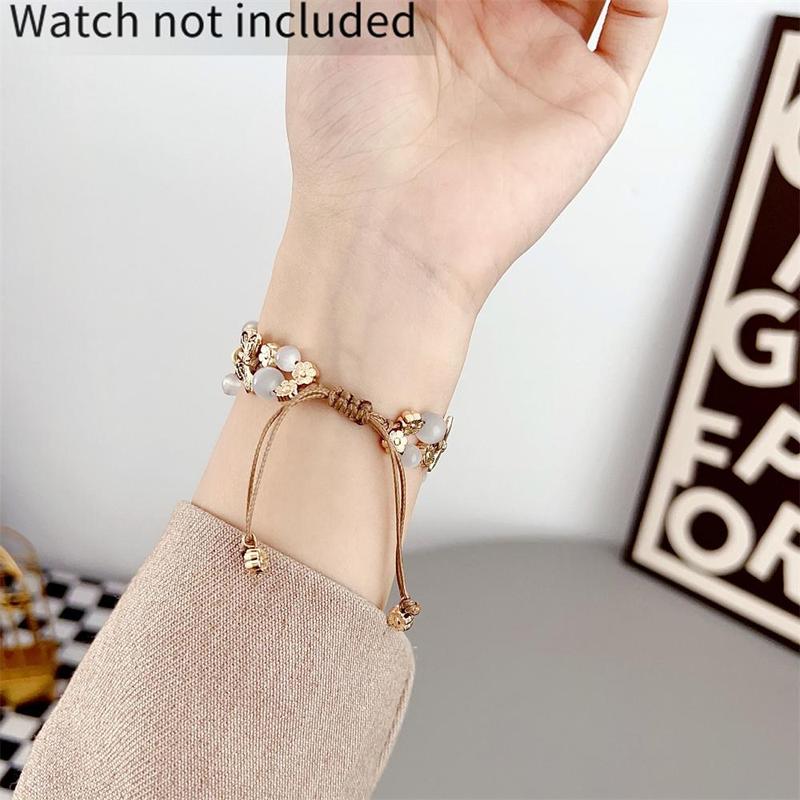 GIROUETTE Butterfly & Beads Decor Watch Band, 1 Count Fashionable Watch Band for Women, Wearable Accessories Compatible with Apple Watch Series 9 8 7