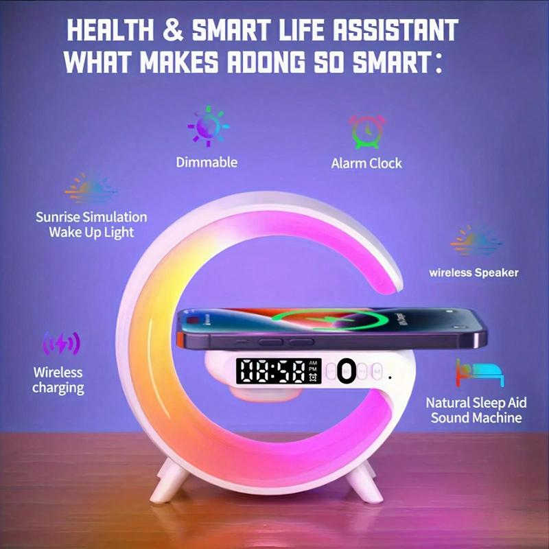 New Wireless Sunrise Alarm Speaker With RGB Rhythm Light, Fast Wireless Charger For IPhone, Perfect Wake-Up Table Lamp With Speaker For Bedroom, Mobile Phone Charger Various Electronic Products Supporting Wireless Charging