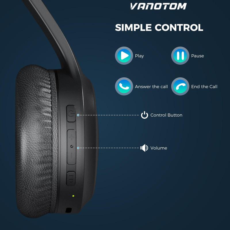 VANOTOM Folding Wireless Headphones Gaming Headset, 1 Piece Foldable Over Ear Wireless Bluetooth-compatible Headphones, Long Battery Life Audio HiFi Bass Earphone Earbuds, Wireless Headphone for Sports Music Work Use, Christmas gift