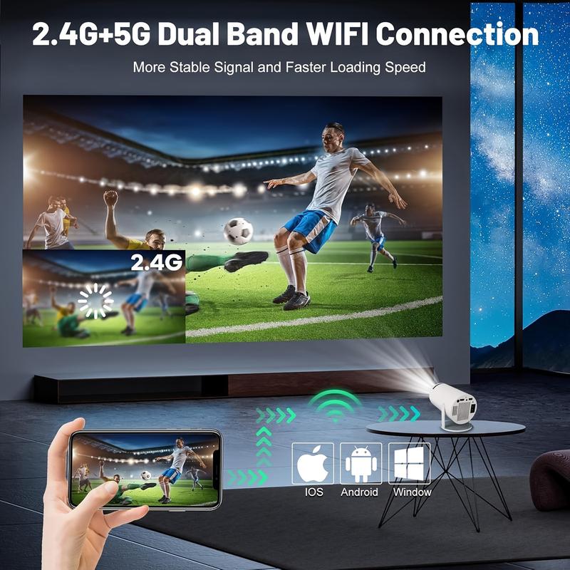 HY300 Pro Mini Portable Projector, 4K 260 ANSI Smart Projector With WiFi 6 Bluetooth 5.0, Screen Adjustment, 180 Degree Rotation, Home Video Projector Built-In Android 11.0 OS