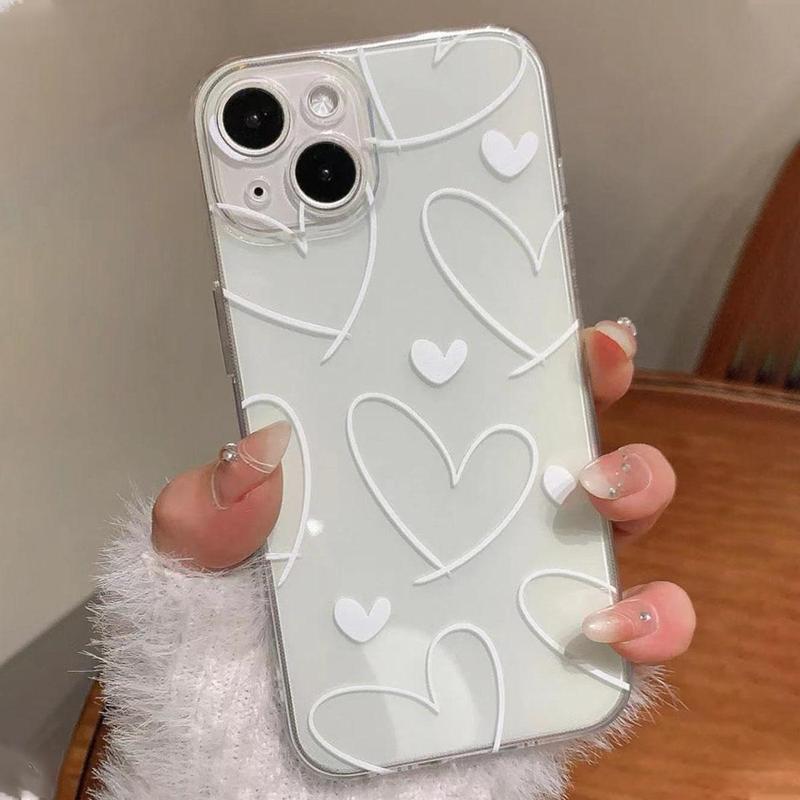 Heart Pattern Clear Cellphone Protector, Shockproof Decorative Smartphone Protective Cover, Cellphone Accessories Compatible With iPhone XR XS Max 11 12 13 14 15 Plus Pro Max, Smartphone Protective Accessories