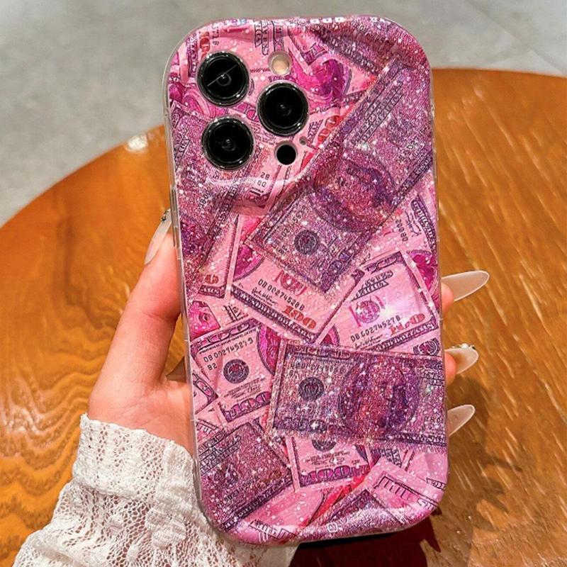 Glitter Money Pattern Phone Case, Anti-drop Cellphone Protective Case, Total Protective Shockproof Mobile Phone Cover for iPhone 11 12 13 14 15 16 Pro Max