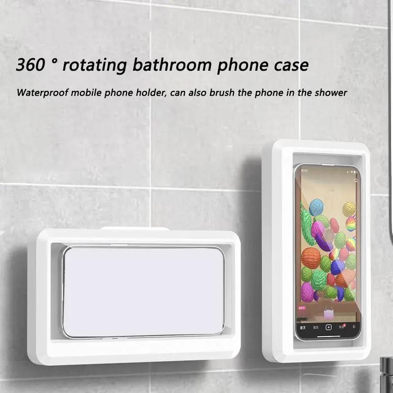 360° Rotatable Bathroom Phone Holder, Wall Mounted Shower Phone Holder, Waterproof Anti-fog Mobile Phone Stand, Bathroom Accessories for Washroom Toilet