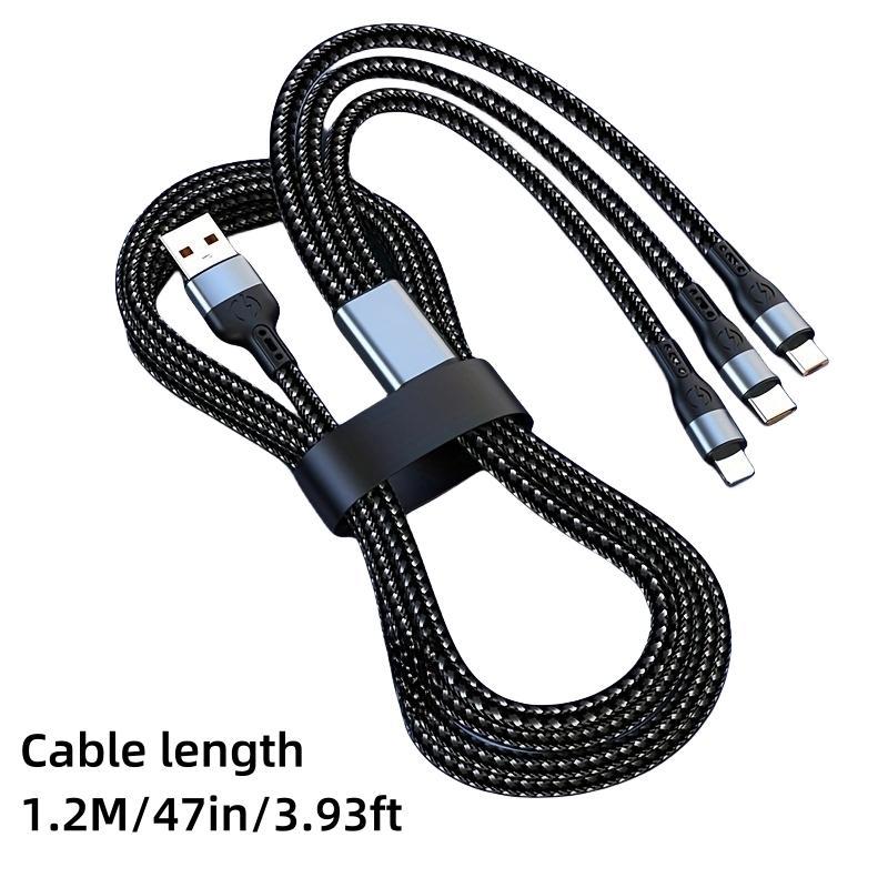 120W 3 In 1 USB to C Data Cable, Nylon Design Data Cable Supports 1.2m C Port Data Transmission Compatible with Samsung, Portable Phone & Tablet Charging Accessories for Lenove & Other Device