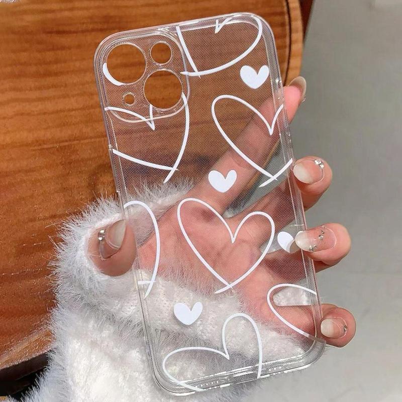 Heart Pattern Clear Cellphone Protector, Shockproof Decorative Smartphone Protective Cover, Cellphone Accessories Compatible With iPhone XR XS Max 11 12 13 14 15 Plus Pro Max, Smartphone Protective Accessories