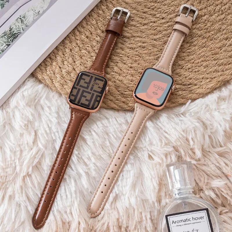 Fashionable Ultra-thin PU Leather Watch Band, 1 Count Replacement Watch Band Compatible with Apple Watch Series 9 8 7 6 5 4 SE Ultra, Smart Watch Accessories