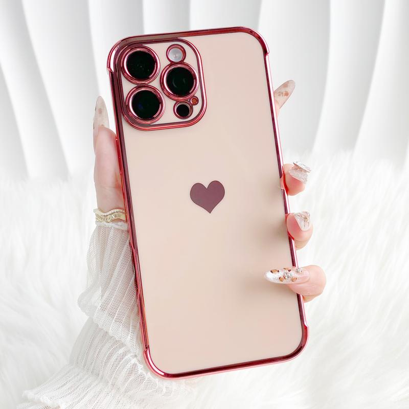 Luxury Gold Plating Cute Love Heart Case，Dust-Proof Net，with Side Heart Pattern For iPhone 16 Pro Max Case 11 12 13 14 15 Protector Cover