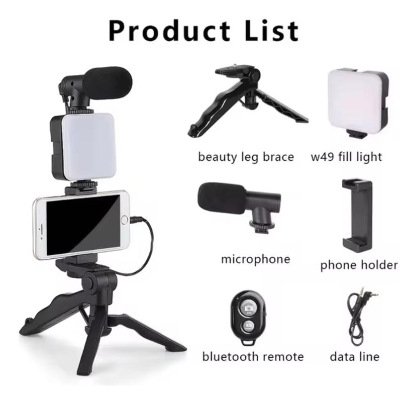 Pro-Level Video All-in-One Vlogging Kit with Tripod, Mic & LED Light for Smartphones