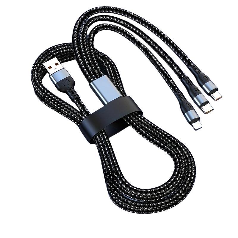 120W 3 In 1 USB to C Data Cable, Nylon Design Data Cable Supports 1.2m C Port Data Transmission Compatible with Samsung, Portable Phone & Tablet Charging Accessories for Lenove & Other Device