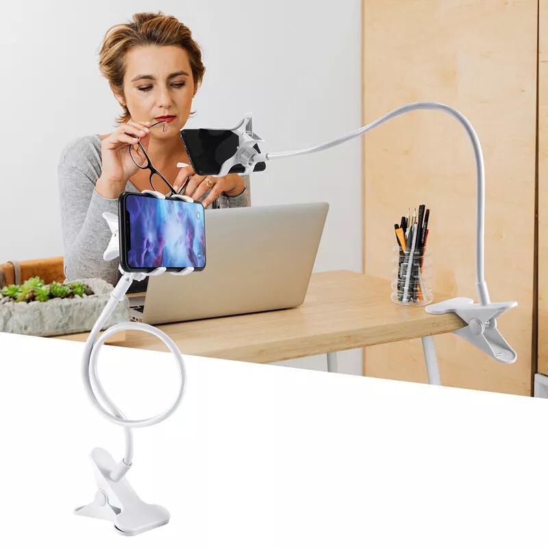 Extra Long Arm Bed Desk Lazy Phone Holder, 1 Count 360 Flexible Universal Phone Holder Stand, Phone Accessories for Bedroom, Home & Office