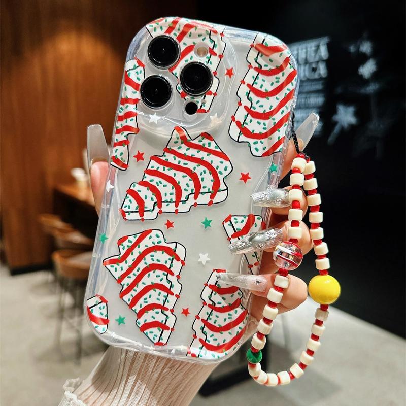 Cute Christmas Tree Cake Pattern Phone Case, Decorative Phone Protector Cover with Lanyard, Phone Accessories for iPhone 16 15 14 13 12 11 Pro Max