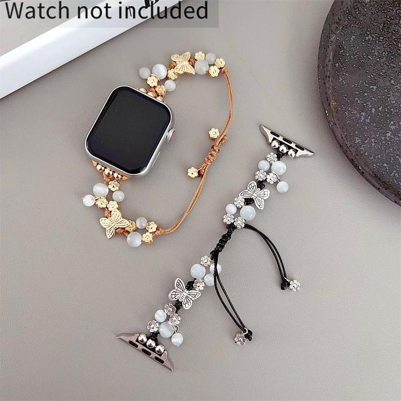 GIROUETTE Butterfly & Beads Decor Watch Band, 1 Count Fashionable Watch Band for Women, Wearable Accessories Compatible with Apple Watch Series 9 8 7