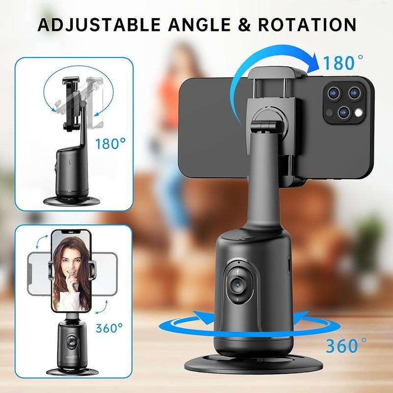 Auto Face Tracking Tripod, 360° Rotation Face Body Phone Camera Mount Smart Shooting Phone Tracking Holder for Live Vlog Streaming Video, No App Required