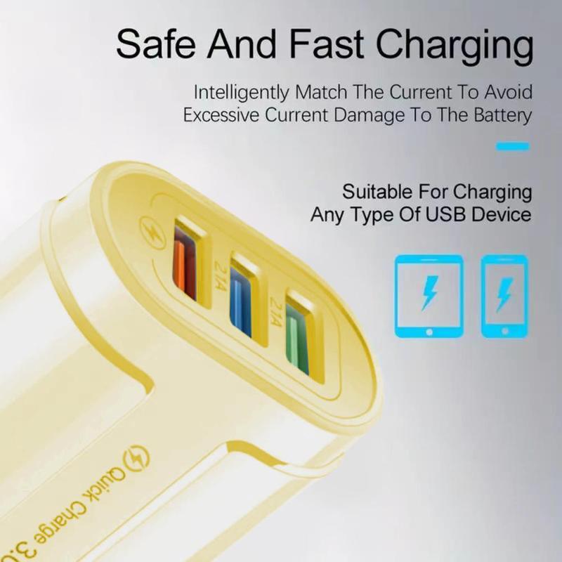 Wall Charger with 3 USB Ports, USB Charging Adapter, Multi-functional Charging Adapter for Phone Tablet