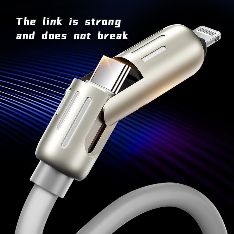 240W 4 in 1 USB C Cable 4ft, USB A+ TYPE C + Lightning Multi functional aluminum alloy 240W suitable for iPhone 15 14 phone iPad Pro Smartphone Cellphone Mobile Charger Electronic Charging us b Device Durable 4in1 cable 4 n apple lightning 4in1 charging