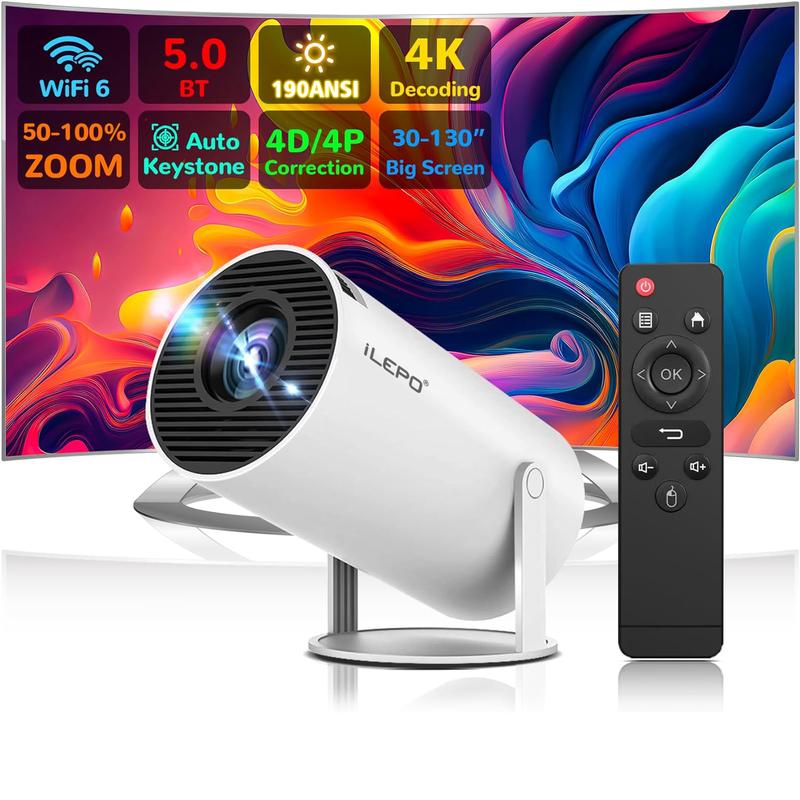 Mini Projector HY300 Pro Wifi 6 BT5.0 With Android 11.0 OS, Automatic Keystone Correction, 180 Degree, 130 Inch Display For Phone PC Lap PS5 Stick, 4K Home Cinema Projector HDMI portable projector