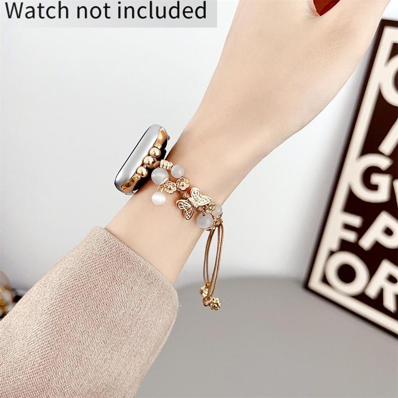 GIROUETTE Butterfly & Beads Decor Watch Band, 1 Count Fashionable Watch Band for Women, Wearable Accessories Compatible with Apple Watch Series 9 8 7