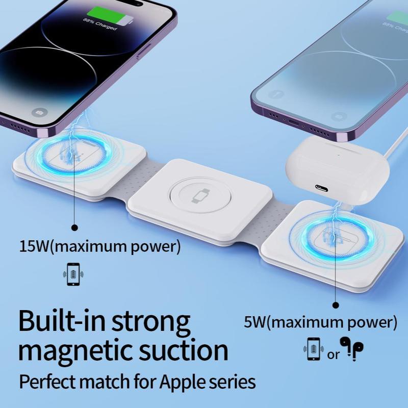 3 in 1 15W Magnetic Wireless Charger, Foldable Wireless Charger, Multifunctional Wireless Charger for Watch, Earphone, Phone