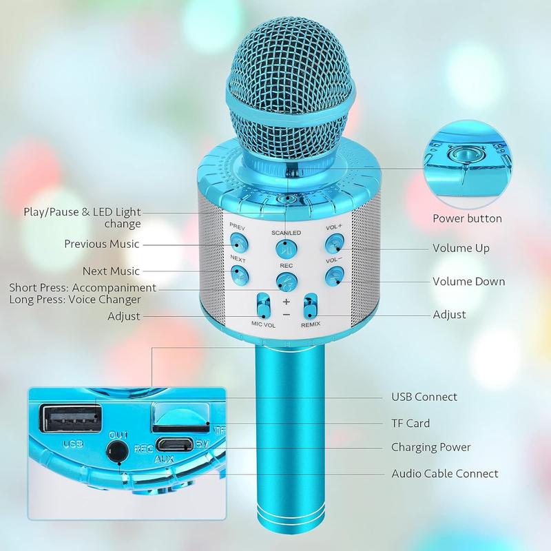 Voice Changing Karaoke Microphone for  Singing,5 in 1   Microphone with LED Lights Karaoke Machine Portable Mic Speaker Player Recorder for Home Party Birthday Gift