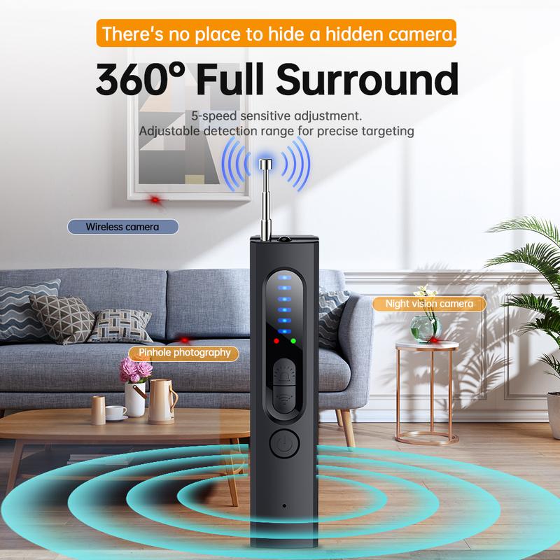 Hidden Camera Detector, Eavesdropping Equipment, and GPS Tracking Locator Electronic Detector - Featuring radio frequency signal detection and 5-level sensitivity, it can ensure the safety of personal privacy in homes, offices, vehicles, and during travel