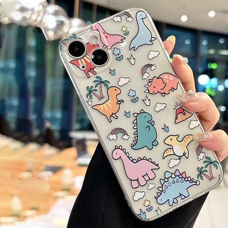 Cartoon Dinosaur Pattern Cellphone Case for Summer, Cute Shockproof Decorative Phone Protector Cover, Cute Phone Cases, Phone Accessories Compatible With iPhone Series