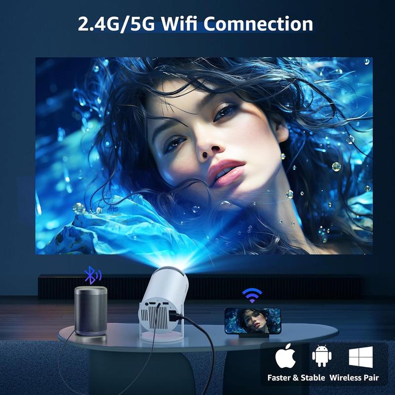 Smart Projector with Android TV 11.0, Support 1080P Portable Projector with 5G WiFi and Bluetooth, 10000 Lumen，Auto Keystone Correction, Premium 360 Sound, 40