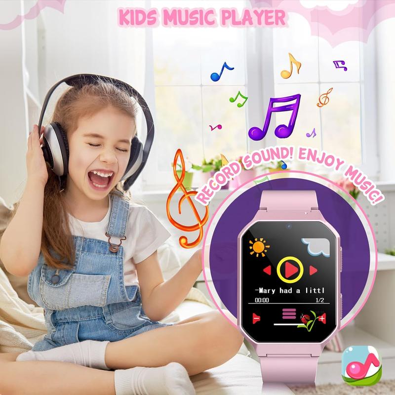 Smart Watch for Kids 3-12 Years Boys Girls, 26 Puzzle Games, Smartwatch with Camera, Pedometer, Stopwatch, Video Voice Music Player Calendar Alarm Clock Learn Card for Children Gifts (Pink)