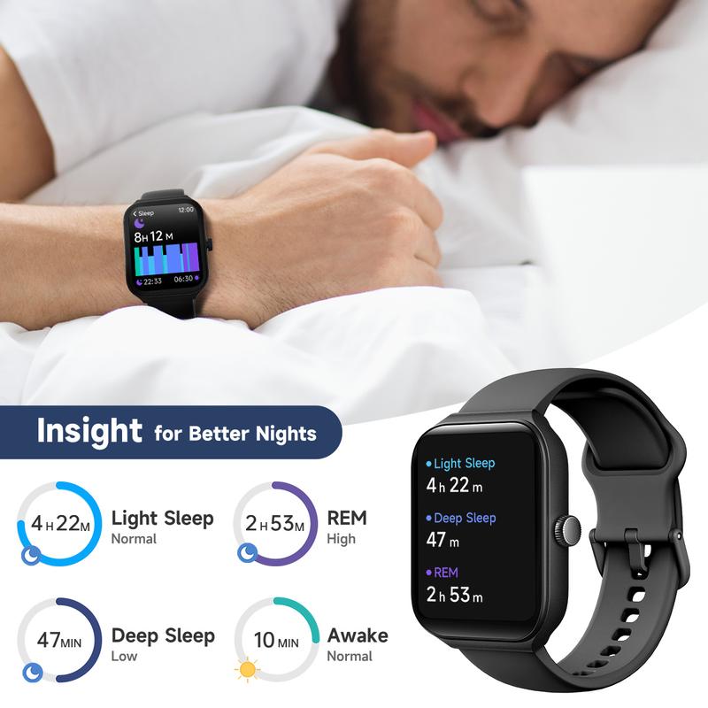 TOOBUR Smart Watch with BT Answer Make Calls, Smart Voice Assistant, Sleep Tracking, IP68 Waterproof, Step Calorie Activity Tracker, 100 Sports Fitness Tracker, 1.95