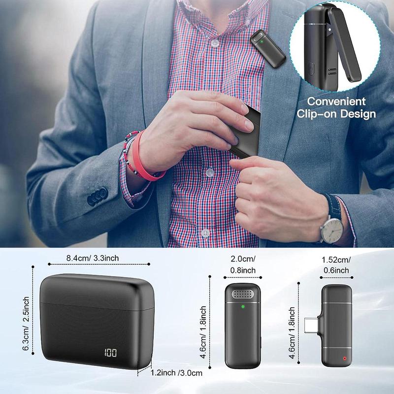 Wireless Lavalier Microphone for iPhone Android, USB Rechargeable Portable Mic with Charging Case, Noise Cancellation Mini Microphones, Plug-play Wireless Microphones